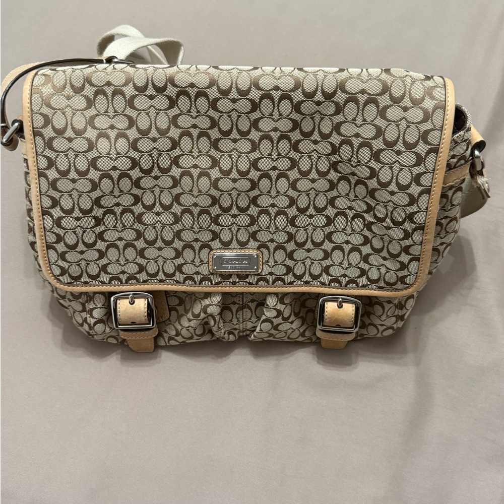 Coach Signature Canvas Crossbody Bag - Tan and Cream